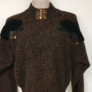 Cedars Women's Angora sequins animal print sweater Sm
